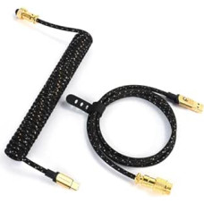 XINMENG Braided Spiral Keyboard Cable, Pro Custom USB-C Dual Shell Aviator Cable for Gaming Keyboard, Type-C to USB-A with Removable Metal Aviation Connector for Mechanical Keyboard - Black