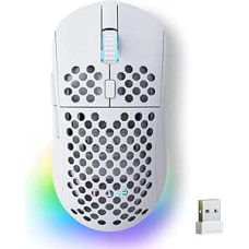 TMKB Falcon M1 belaidė žaidimų pelė - 24000 DPI, 180 val. baterija, 90 g lengva konstrukcija, 6 programuojami mygtukai, RGB apšvietimas, 2.4G/BT5.2/USB-C, skirta PC/Mac/Laptop, balta