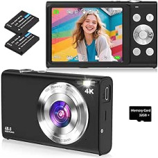 Skaitmeninis fotoaparatas, 4K automatinio fokusavimo fotoaparatas su 32G SD kortele, HD 48 MP, 2,8 colio didelis ekranas, 16 kartų skaitmeninis priartinimas, kompaktiškas fotoaparatas, nešiojamas mini fotoaparatas suaugusiesiems, pradedantiesiems (juodas)