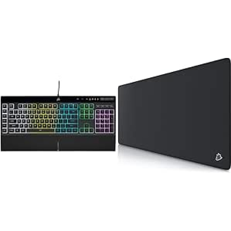 CORSAIR K55 RGB PRO laidinė membraninė žaidimų klaviatūra (dinaminis RGB apšvietimas), QWERTZ, juoda & CSL Computer - XXL Speed Gaming Mouse Mat Titanwolf Black, 900 x 400 mm - XXL pelės kilimėlis