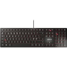 CHERRY KC 6000 SLIM itin plono dizaino klaviatūra, šiaurietiško išdėstymo (QWERTY), laidinė (USB-A prievadas), tylūs klavišai, patvarus ženklinimas, juoda