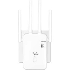 WLAN Repeater WLAN Amplifier 1200 Mbps, WiFi Range Extender DualBand WiFi Booster Internet Amplifier with External 4 Antennas Internet Booster with LAN/WAN Port (White)