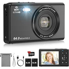 Skaitmeninis fotoaparatas, LAMA atnaujinta 1080P FHD 64MP vaikų vaizdo kamera su 32GB SD kortele, 16x skaitmeninio priartinimo kompaktiškas fotoaparatas su 2 baterijomis, 2,8