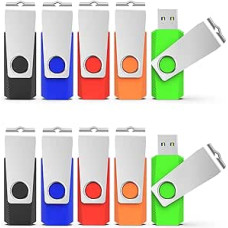 KEXIN USB atmintinė 64 GB, 10 atmintinių rinkinys USB 3.0, skaitymo greitis iki 110 MB/s, įrašymo greitis iki 30 MB/s, metalinis korpusas apačioje, besisukantis dizainas - su raktų pakabuku suderinama USB atmintinė