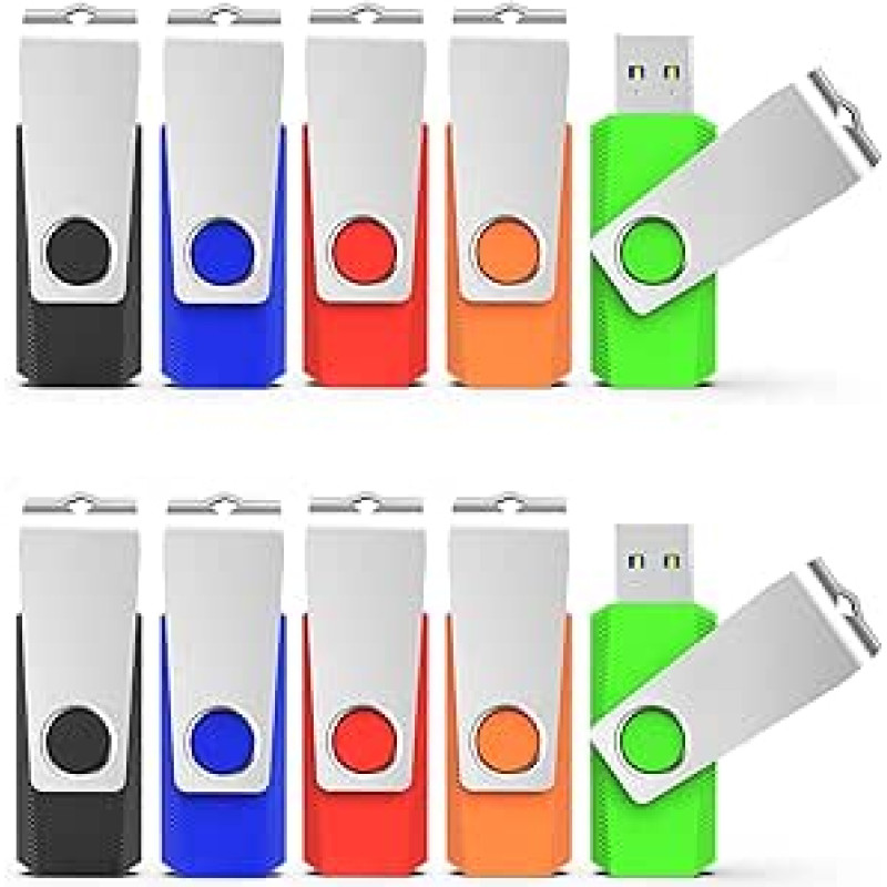 KEXIN USB atmintinė 64 GB, 10 atmintinių rinkinys USB 3.0, skaitymo greitis iki 110 MB/s, įrašymo greitis iki 30 MB/s, metalinis korpusas apačioje, besisukantis dizainas - su raktų pakabuku suderinama USB atmintinė