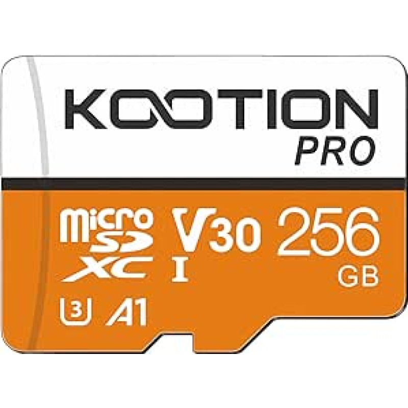 KOOTION 256GB Micro SD kortelė UHS-I atminties kortelė U3 MicroSDXC Mini SD kortelė 256G atminties kortelė Atminties kortelė SD kortelė (A1 V30 4K) yra iki 100MB/s, Atminties kortelė SDXC kortelė fotoaparatams Mobilusis telefonas Planšetiniai kompiuteriai
