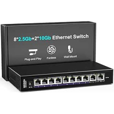 10Gbe Ethernet komutatorius, nevaldomas, su 2 x 10Gb RJ45 prievadais - 8 x 2,5Gb Base-T prievadai, NICGIGA 10 prievadų 10G tinklo komutatorius, skirtas belaidžiam prieigos taškui, NAS, kompiuteriui