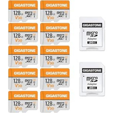 GIGASTONE 128GB MicroSDXC atminties kortelė 10 pakuočių + SD adapteris iki 95MB/s, skirta 