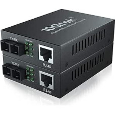 10Gtek® Gigabit Ethernet media keitiklis, 1,25 Gb/s, vienmodė SC skaidula, iš 1000Base-LX į 10/100/1000Base-Tx, iki 20 km, su 2 britų standarto maitinimo adapteriais, 2 vnt.