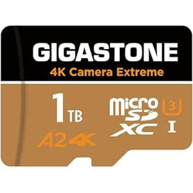 [5-Yrs Free Data Recovery] GIGASTONE 1TB Micro SD Card, Camera Extreme MAX, Up to 160/140 MB/s, MicroSDXC Memory Card for DJI, Gopro, Insta360, Dashcam, 4K Video, UHS-I A2 V30 U3 with Adapter