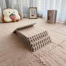 Pakuotė 12 (30 x 60 cm) susikertančių putplasčio kilimėlių, pliušinis kilimas, minkštos ir patogios dėlionės, minkštas ir patogus grindų kilimėlis (abrikosas, 30 x 30 cm)