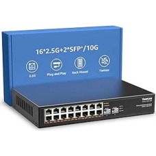 18 prievadų 2.5G valdomas Ethernet komutatorius, 16 x 2.5G Base-T prievadų, 2 x 10G SFP, suderinamas su 10/100/1000M, metalinis, be ventiliatoriaus, montuojamas ant darbastalio arba stovo, juanLey 2.5Gbe tinklo komutatorius, skirtas belaidžiam prieigos ta