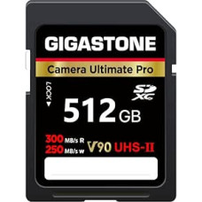 GIGASTONE UHS-II V90 512GB SD kortelė, Camera Ultimate Pro, iki 300/250MB/s, U3 SDXC 4K Ultra HD UHD Video für DSLR Canon inkl. 1 Mini Hülle