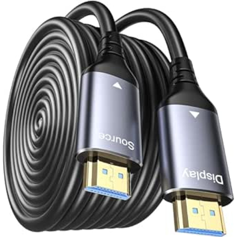 8K HDMI šviesolaidinis kabelis 15 m, HDMI 2.1 kabelis 48 Gb/s itin didelės spartos, į sieną CL3, AOC 8K @ 60Hz, 4K @ 120Hz/144Hz Dynamic HDR eARC Dolby HDCP2.2 Suderinamas su PS5, Xbox SeriesX, PC,