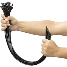 XINGO Pack of 100 Cable Ties, Black, 600 mm x 9 mm Wide, Tensile Strength 80 kg, UV Resistant, Long Set for Cable Management