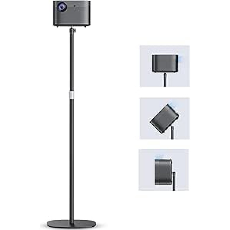 Metalinis projektoriaus stovas, reguliuojamo aukščio 50-125 cm, su 360° pasukimo kampu, taupantis erdvę, išlaikantis iki 5 kg svorį, suderinamas su projektoriais, fotoaparatais, vaizdo kameromis ir kt.