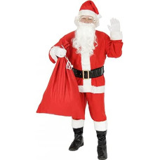 Foxxeo 9 dalių Kalėdų Senelio kostiumas vyrams su kepure, barzda, diržu ir pirštinėmis, xl