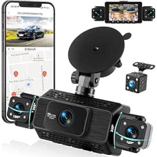 4 kanalų prietaisų kameros automobiliams 360° su programėle, 4 kameros 1080P priekyje ir gale, kairė dešinė, 3 colių 1080P prietaisų kameros automobiliams su IR naktiniu matymu, kilpa, 24 val. parkavimo stebėjimas, G jutiklis, parkavimas