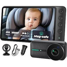 Magnetische Baby Kamera Auto, 12,7 cm (5 Zoll), 1080P HD IPS, magnetische Halterung, Auto-Nachtsicht, 360° Drehung mit Split- und Zoom-Modus, USB-betriebene Autositzkamera für die Rückseite