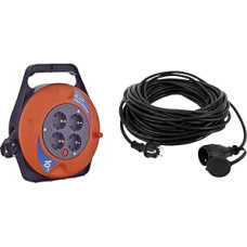 EMOS P19510 mini kabelių ritė 10 m / 4 krypčių kabelių dėžutė / kabelių ritinys, skirtas naudoti patalpose 2300 W ir REV 0065109 prailginimo kabelis, atsparus vandeniui lauke 10 m 3680 W, juodas