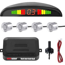 Automobilio parkavimo pagalba 4 galiniai jutikliai atbulinės eigos pagalba automobilio atbulinės eigos signalizacija parkavimo sistema parkavimo jutikliai atbulinės eigos parkavimo pagalba 12 V LCD ekranas garsinis signalas įspėjimas sidabrinis