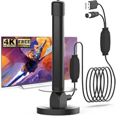 Interne TV-Antenne mit Verstärker – Magnetfuß – 360° Empfang für DVB-T/T2 – Unterstützung 4K und Full HD – einfach zu installieren für Digital-TV – 5 m Koaxialkabel