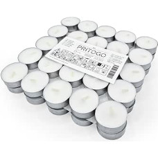 Arbatos lemputės, baltos spalvos, skersmuo 3,8 x 1,2 cm, (500 vnt., aliuminis), degimo trukmė - 4 valandos, be suodžių, bekvapės, parafino vaškas, vestuvės, dekoravimas, šventės