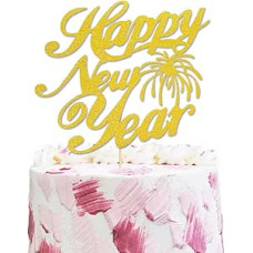 Happy New Year Cake Toppers Snowflake Gold Glitter 2024 New Year's Eve Hello 2024 Cheers to 2024 Happy New Year Decorations for New Year Winter Festive Holidays Christmas Party Decorations