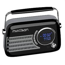 Madison - FREESOUND-VR40BK-DAB - Vintage DAB+ radio with long battery life - DAB+, FM, Bluetooth & USB - Subwoofer on the back - Glossy black - Vintage, Nostalgia, Retro