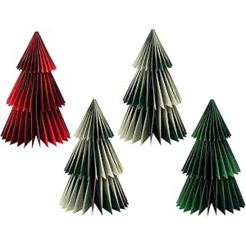 Pokalbių stalai 4 x popierinė medaus korio eglutė su magnetiniu uždarymu, daugkartinio naudojimo kalėdinės dekoracijos stalviršio židinio palangės ekranui Žiemos stebuklų šalis Miško šalis Raudona žalia 7