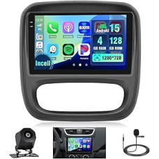 4 + 128G Android Car Radio with Screen for Renault Traffic 3 2014-2021, Opel Vivaro B 2014-2018 Wireless Carplay, Car Radio with Sat Nav, 9 Inch Incell Screen, Android Car/FM/RDS/Reversing Cam