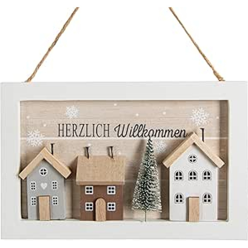 Logbuch-Verlag Herzlich Willkommen Durų ženklas Kalėdos Medinis namas Durų dekoracija Kalėdų dekoracija Durys 23,5 cm