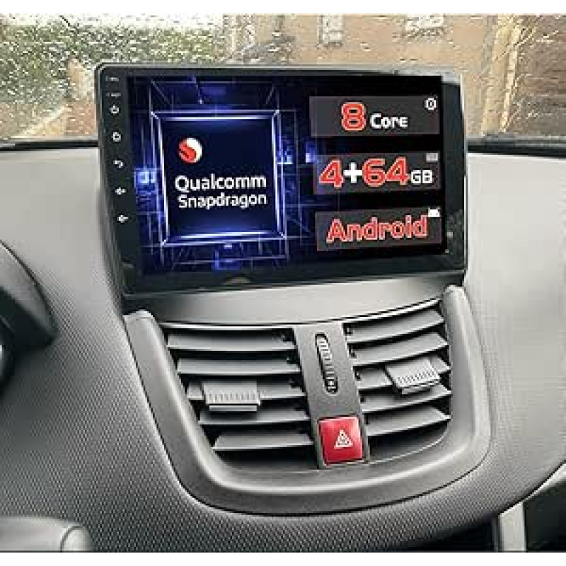 Qualcomm 8 Core 4 + 64 GB Android 15 Automobilinis radijas Peugeot 207 2005-2015 Belaidis Carplay Android automobilis, 9 colių jutiklinis ekranas Radijas 3D automobilio modelis / aušinimo ventiliatorius / GPS / BT / WiFi / apsisukimo kamera / DSF / FM / R