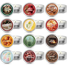 SCENTORINI Kvapiosios žvakės Kalėdos 2025 dovanų rinkinys, 12 kalėdinių kvapų, kalėdinės kvapiosios žvakės, sojų vaško aromaterapinės žvakės Kalėdų dekoracijoms