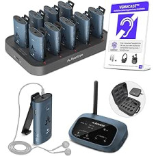 Avantree AuraPlex MX - Auracast Assistive Listening System with 1 Transmitter & 10 Wireless Receivers, Up to 100 m Audio Coverage, Scalable Group Solution for Churches, Classrooms & Events