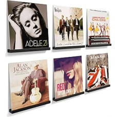 6 vinilinių plokštelių sieninių laikiklių pakuotė, medinis vinilo laikiklis, vinilo lentynos laikiklis ant sienos, vinilo sieninis laikiklis, skirtas plokštelėms, kompaktiniams diskams, nuotraukų albumams ir kolekcijoms talpinti (juodas)