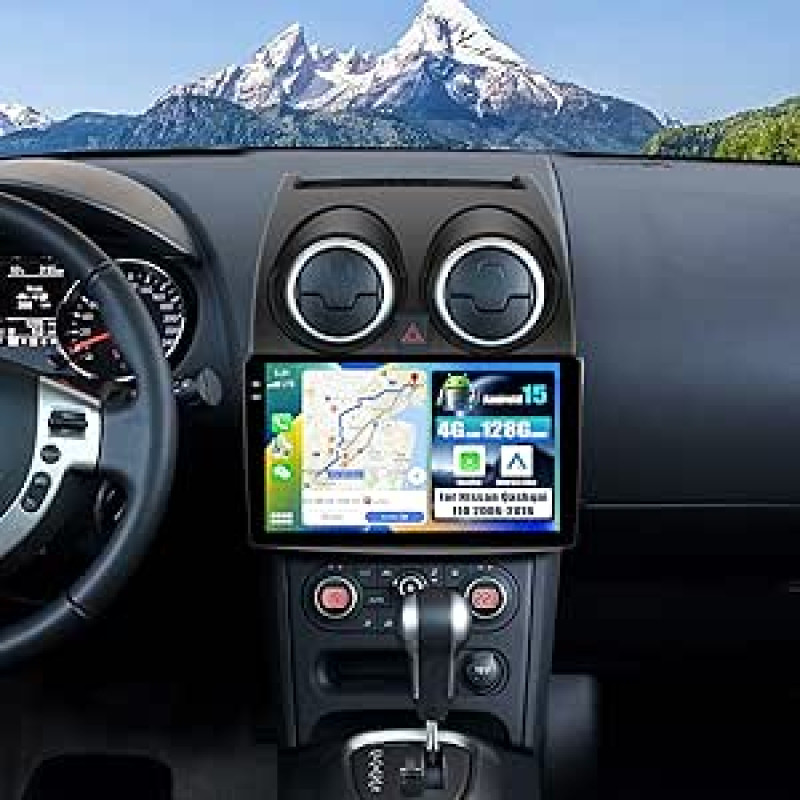 SIXWIN 4+128G Android 15 automobilinis radijas Nissan Qashqai 1 J10 2006-2016 su Carplay/Android Car/Mirrorlink, 9 colių HD jutiklinis ekranas su GPS WiFi Bluetooth FM/RDS EQ + galinio vaizdo kamera