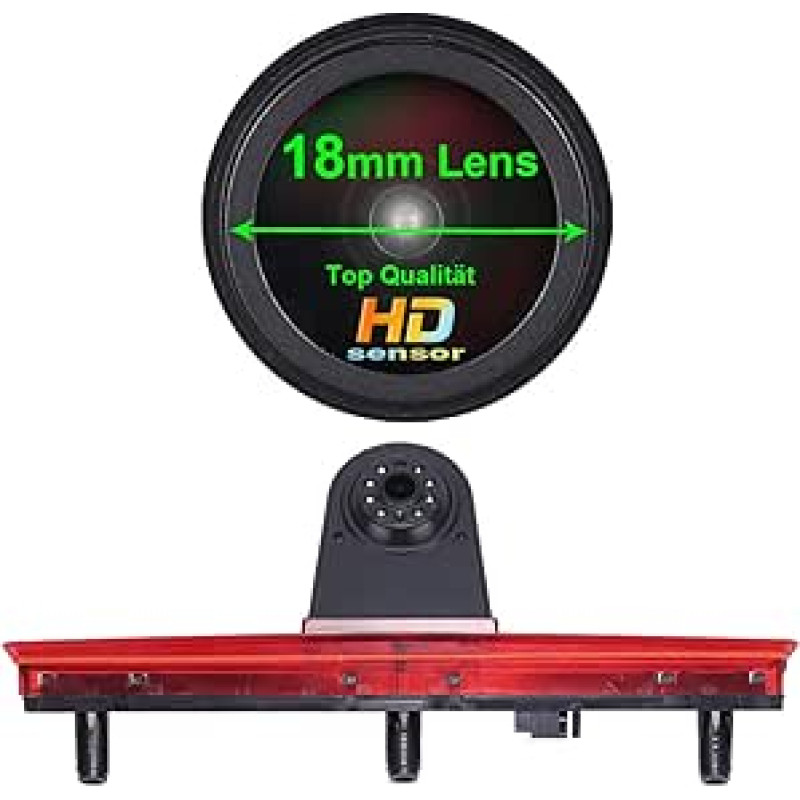 1280 x 720 pikselių Automobilio trečioji stogo viršutinė stabdžių šviesos kamera Stabdžių šviesos atbulinės eigos kamera IR šviesa VW T5 autobusas Transporter Multivan Caravelle Verslo trečioji 3-ioji stabdymo šviesa 2003-2015 m. Metai