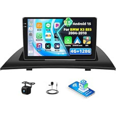 4+128G Android 15 automobilinis radijas BMW X3 E83 2004-2010, 9 colių Incell jutiklinio ekrano radijas su belaidžiu CarPlay ir Android Car Bluetooth 5.0 GPS WiFi FM/RDS 32EQ+ AHD galinio vaizdo kamera