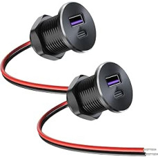 2 USB C lizdų pakuotė, 12 V Motorhome, aliuminis, 18 W QC 3.0 ir 30 W PD 3.0, 12 V, greitasis įkroviklis Jachtos USB lizdas, skirtas karavanui, priekabai, sunkvežimiui, sunkvežimiui, valčiai, automobiliui
