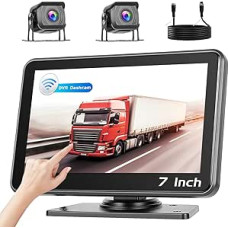 Drahtlose Rückfahrkamera Set mit 2 Cameras, 7 Zoll 1080P Thouchscreen Funk Rückfahrkamera mit DVR/Loop-Aufzeichnung/24H Parküberwachung/IP68 Wasserdicht/Nachtsicht/USB-Anschluss