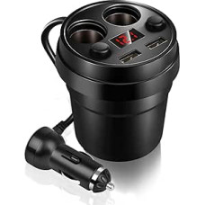 2pcs Car Cigarette Lighter Cup Holder Charger Dual USB Car Charger 12V-24V 120W 3.1A with LED Voltage Display for Phone/Tablet/PC