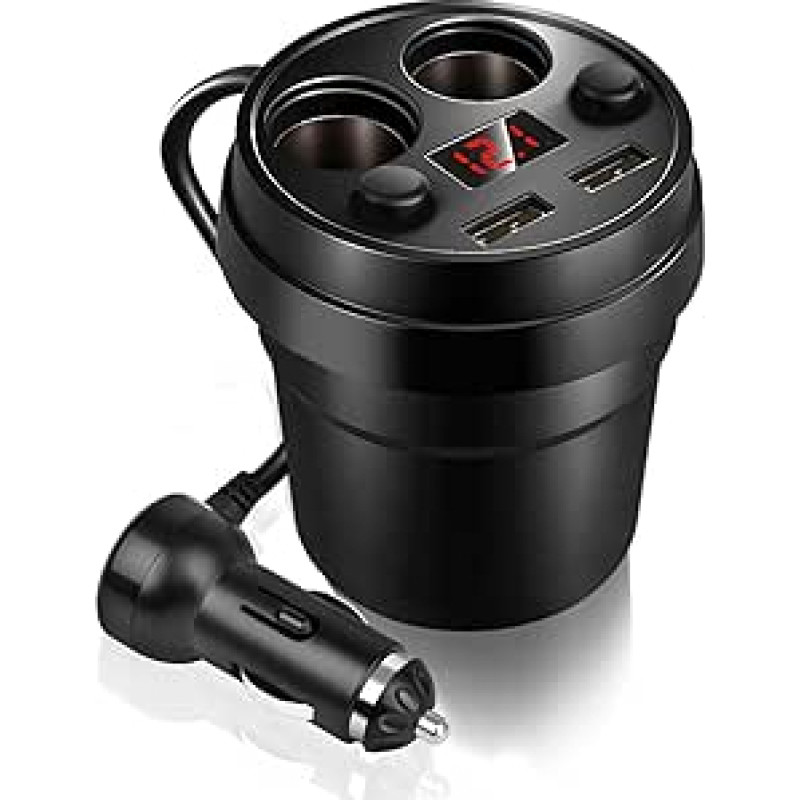 2pcs Car Cigarette Lighter Cup Holder Charger Dual USB Car Charger 12V-24V 120W 3.1A with LED Voltage Display for Phone/Tablet/PC