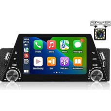 NHOPEEW 1Din Car Radio with Wireless Carplay and Android Car - 5 Inch Touchscreen Radio with Button Support Mirror Link EQ FM Bluetooth + 12 LED Lights Reversing Camera