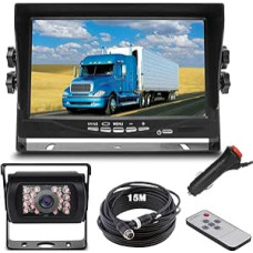 Car Parking Monitor System Waterproof 18 LEDs Night Vision Reversing Camera with 15 m 4-Pin Aviation Cable + 7 Inch TFT LCD Colour Monitor for Large Truck Bus Caravan Trailer