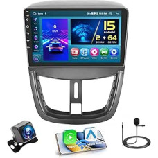 Hikity 2GB + 64GB Android 15 Car Radio for Peugeot 207 2006-2015 Radio Wireless CarPlay Android Car Bluetooth 9 Inch Screen Car Radio with Navigation Reversing Camera