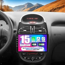 CAMECHO 4G+64G Android 13 Autoradio für Peugeot 206 206CC 206SW/Citroen C2 mit Navi Carplay Android Auto, 9-Zoll Bildschirm Doppel Din Autoradio mit Bluetooth RDS 32EQ Mirror Link