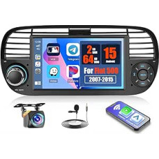 2G + 64G Android 15 Car Radio for Fiat 500 2007-2015 with Wireless Carplay & Android Car, 7 Inch Touchscreen Car Radio Bluetooth with Navi GPS/WiFi/RDS/FM Mic Reversing Camera