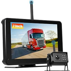 Belaidė atbulinės eigos kamera su 7 colių IPS jutiklinio ekrano monitoriumi, BSD + parkavimo pagalba + naktinis matymas + IP68 atsparumas vandeniui + įrašymas kilpa sunkvežimiams, priekaboms, autobusams, lengviesiems automobiliams, nameliams ant ratų, fur