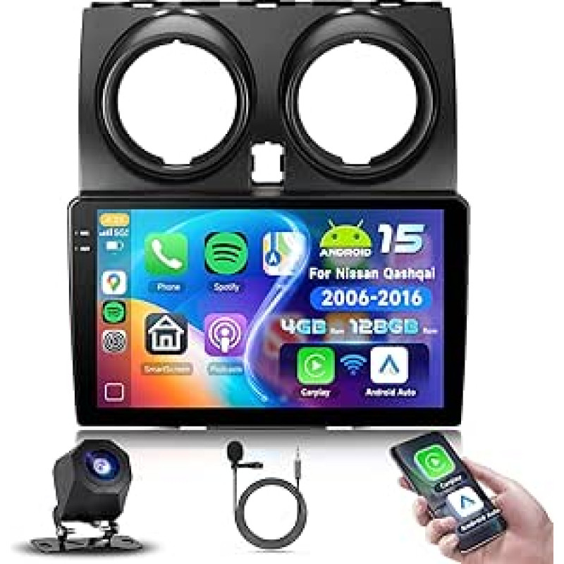 2+64G podofo Android 9 colių automobilinis radijas 2 DIN Nissan Qashqai J10 2006-2016 Belaidis Carplay Android automobilinis Bluetooth su ekranu WiFi / navigacija + AHD galinio vaizdo kamera HiFi/RDS/FM radijas DAB+